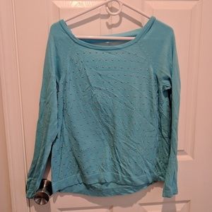 Aqua Sweater with Stud Details and Scoop Back